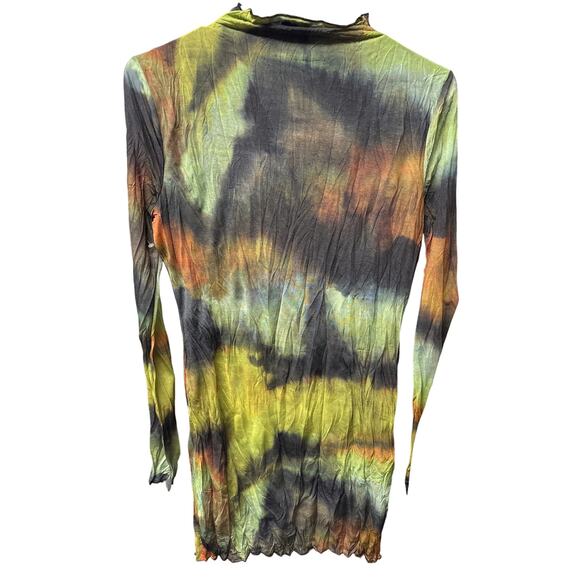 Topshop NWOT Tie Dye Long Sleeve Mesh Minidress Size 0-2 Green Black Colorful - Picture 9 of 9